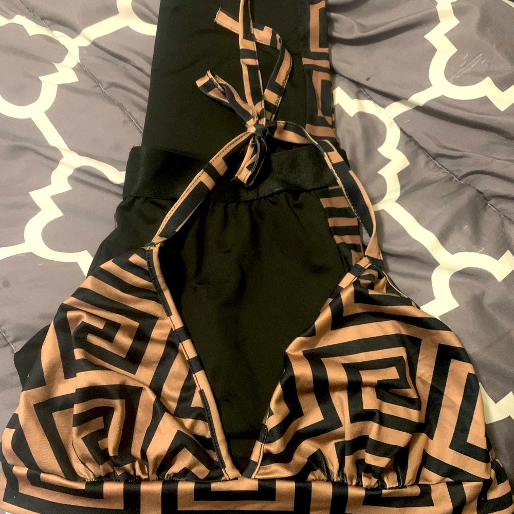 Two piece leggings and crop back tie top